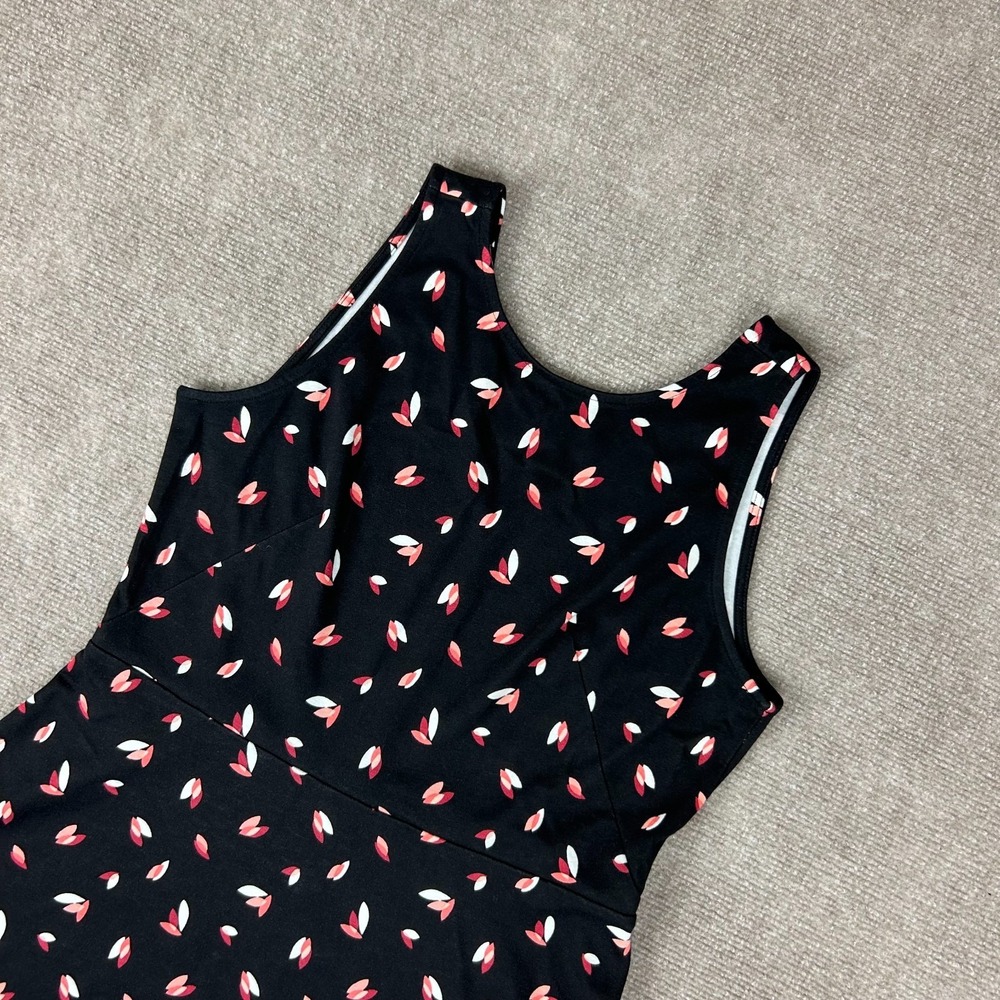 Ann Taylor Factory A-Line Dress Womens 8 Petite Black Floral Sleeveless Pullover